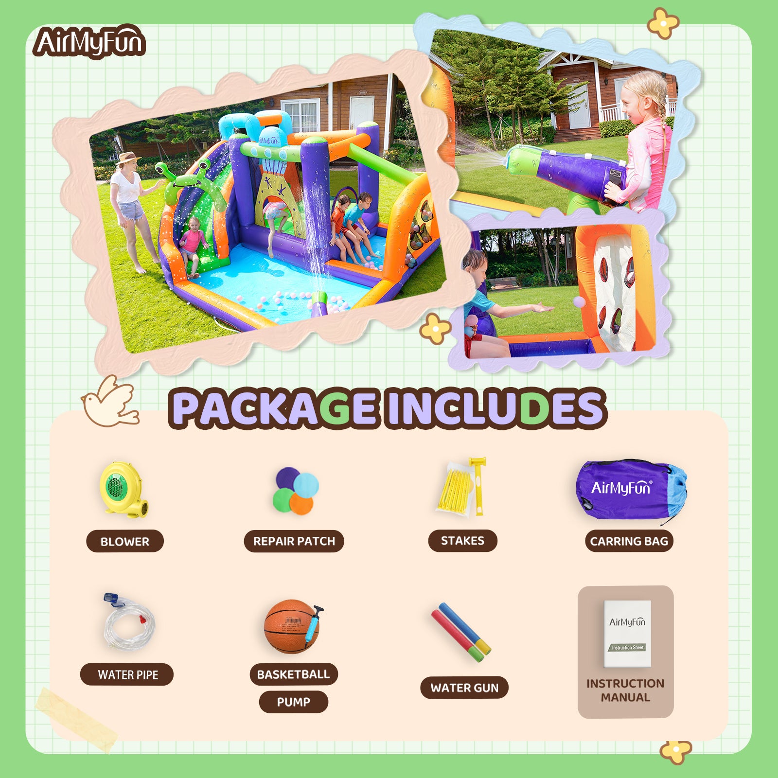 AirMyFun bouncy house contains 8 accessories