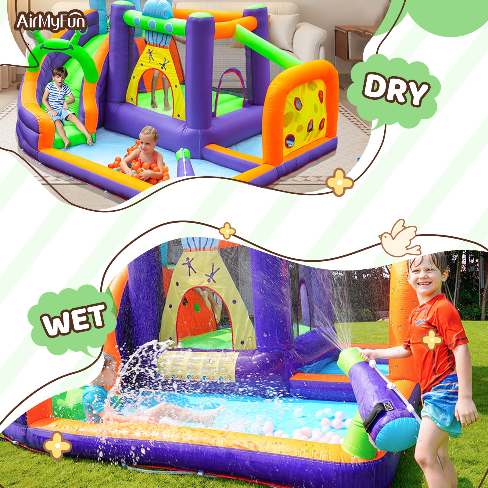 AirMyFun bouncy house is available for indoor and outdoor use