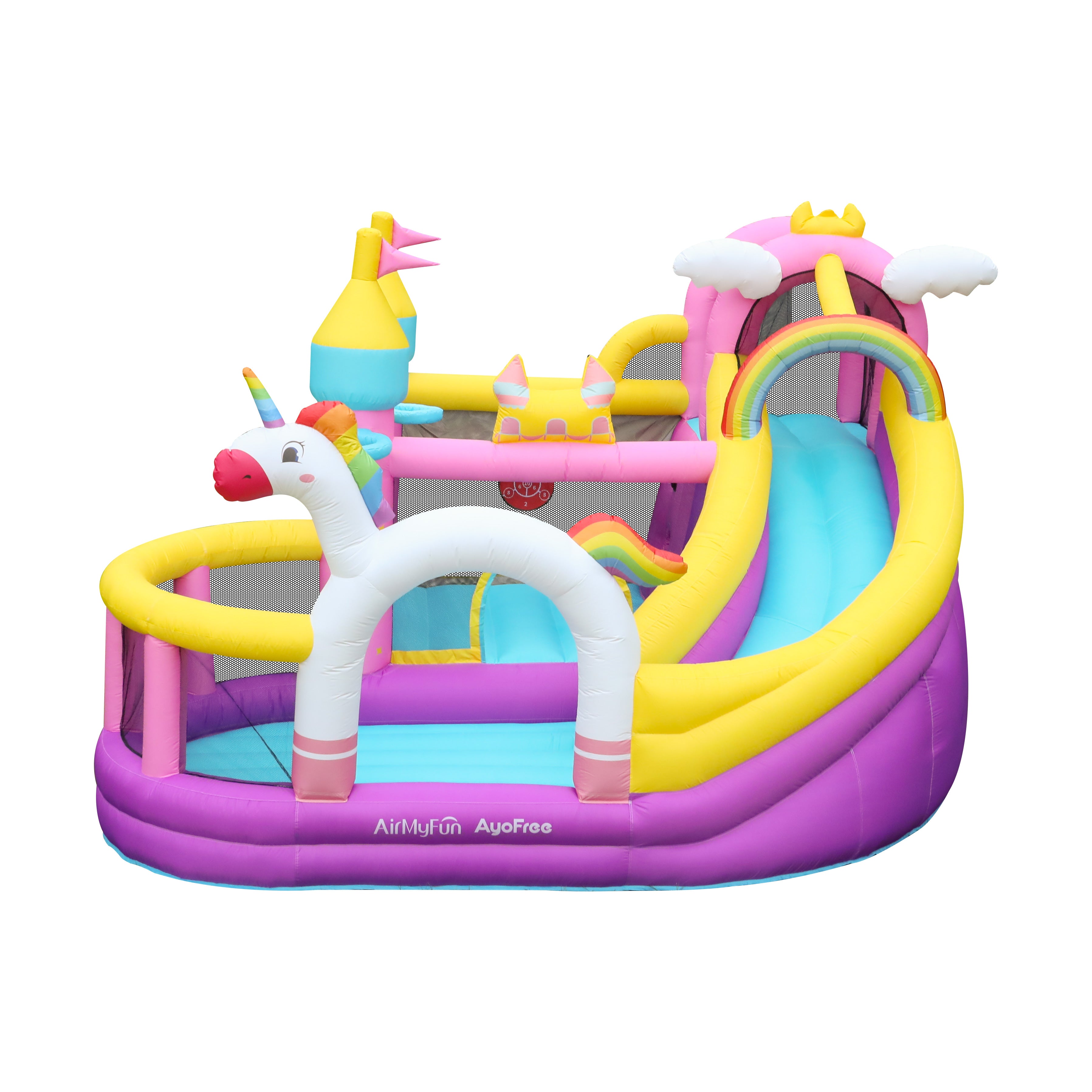 Unicorn Theme Bouncer for yellow and purple as the main color scheme, colorful, children's favorite
