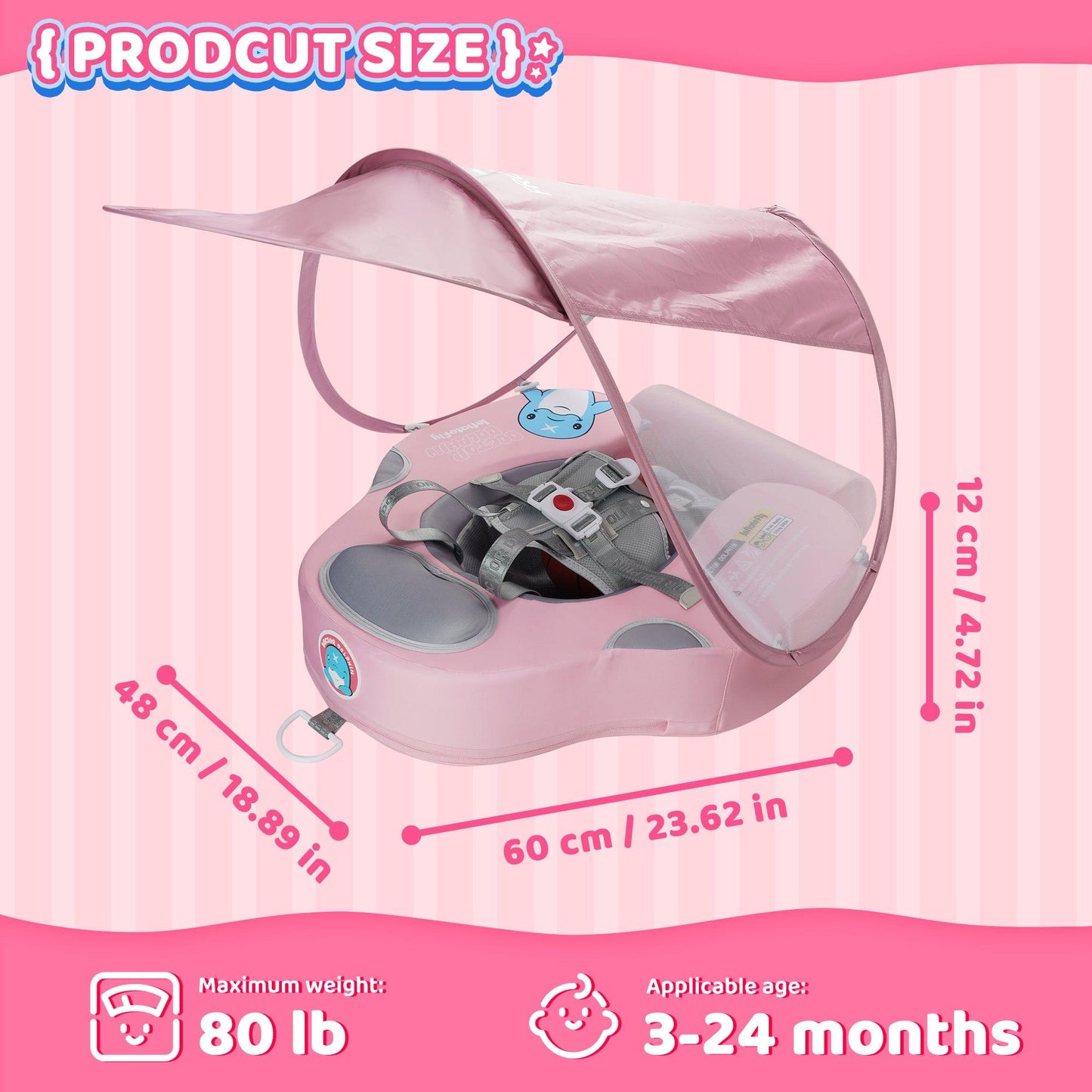 Pink UV Sunshade Baby Swim Float