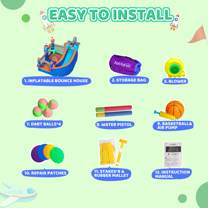 When you buy this AirMyFun bounce house, the package contains 12 components