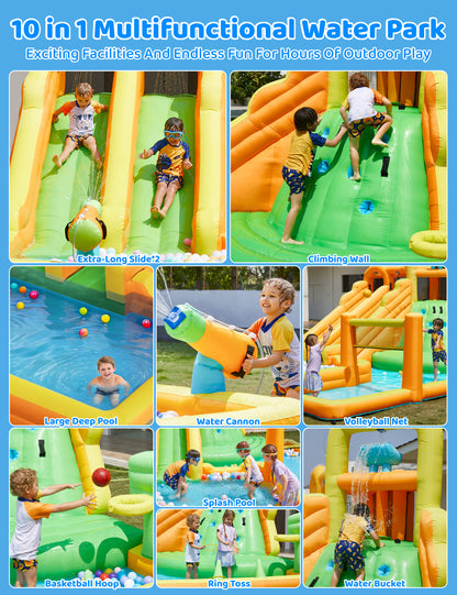 10 in 1 Water Park with Double Long Slides