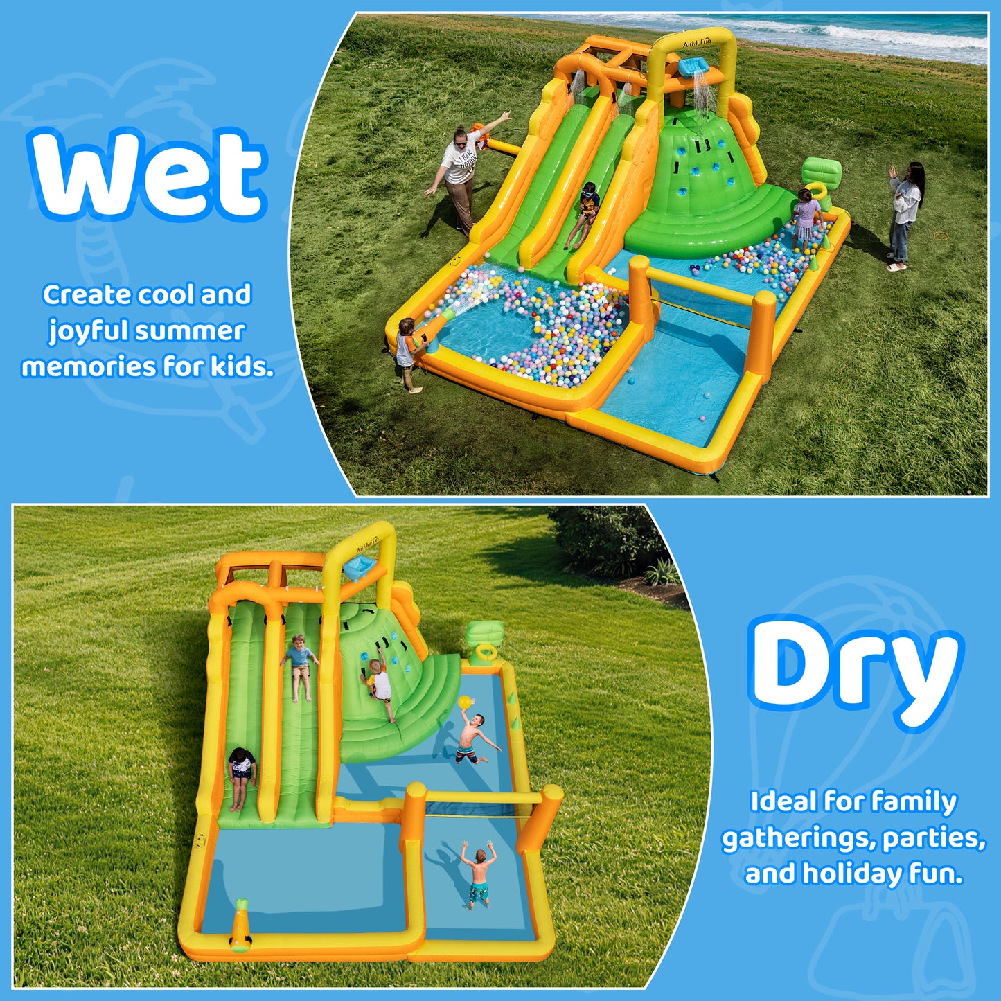 10 in 1 Water Park with Double Long Slides
