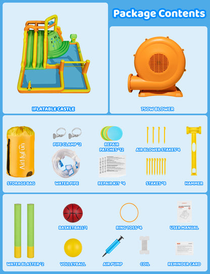 10 in 1 Water Park with Double Long Slides