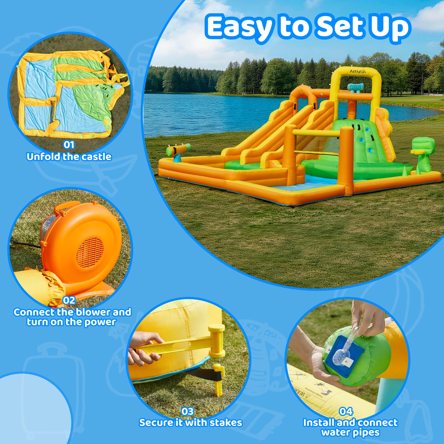 10 in 1 Water Park with Double Long Slides