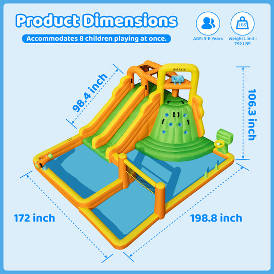 10 in 1 Water Park with Double Long Slides