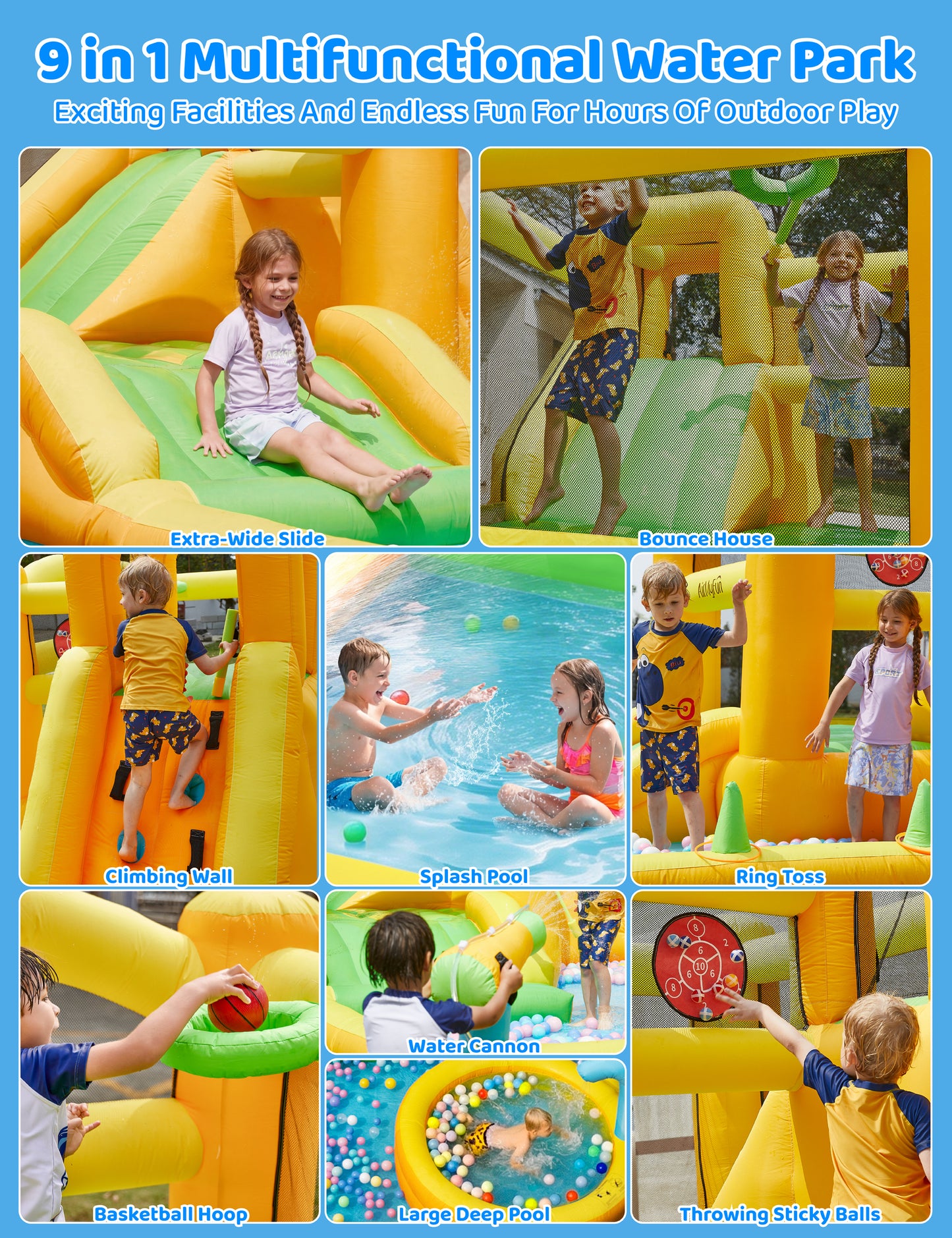 9 in 1 Water Bounce House for Kids Backyard with Slide