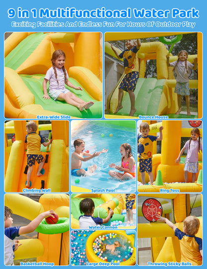 9 in 1 Water Bounce House for Kids Backyard with Slide