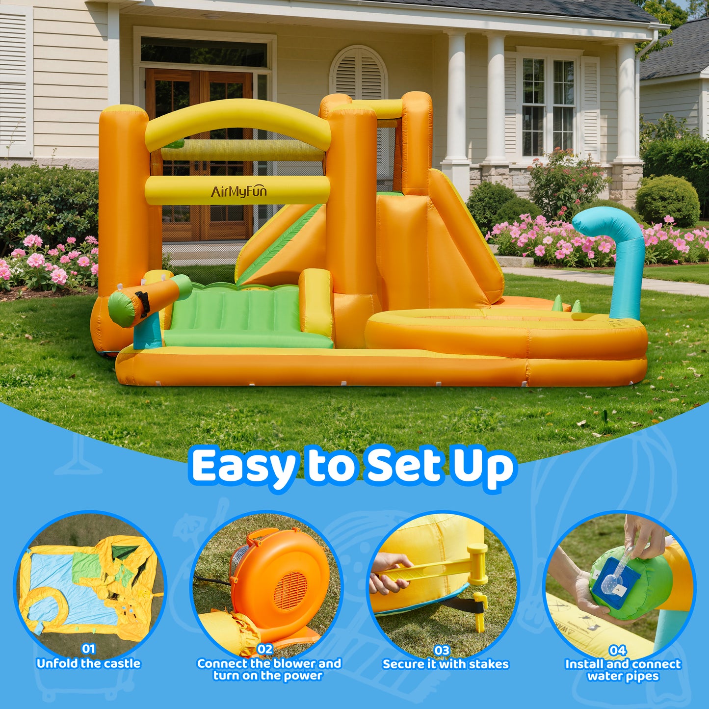 9 in 1 Water Bounce House for Kids Backyard with Slide