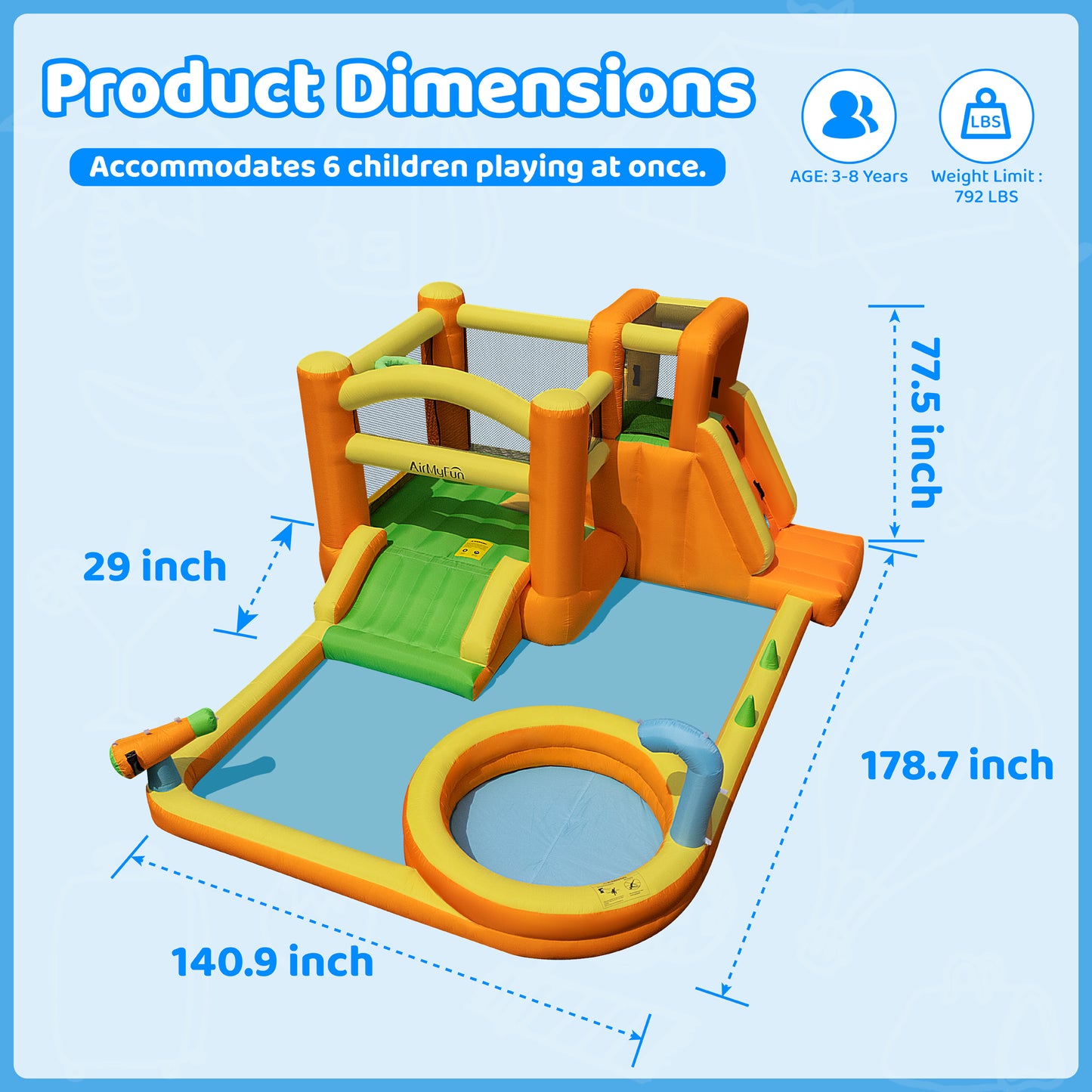 9 in 1 Water Bounce House for Kids Backyard with Slide