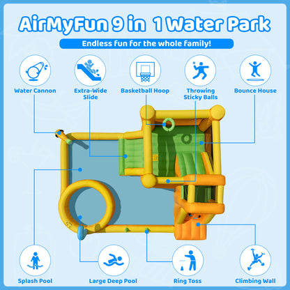 9 in 1 Water Bounce House for Kids Backyard with Slide