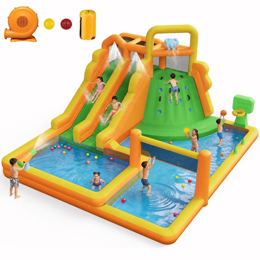10 in 1 Water Park with Double Long Slides