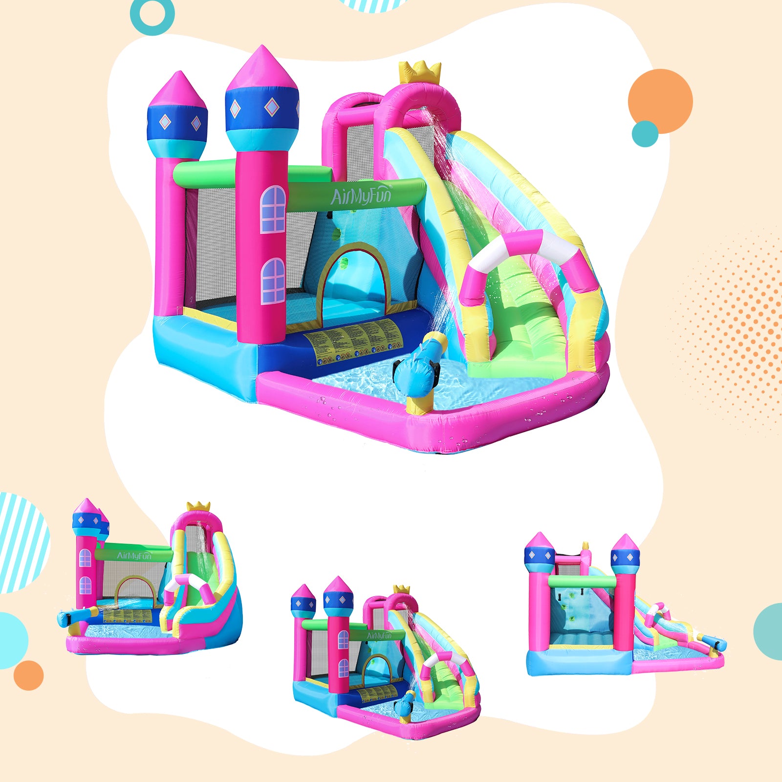 AirMyFun Pink Castle Inflatable Water slide Bounce House