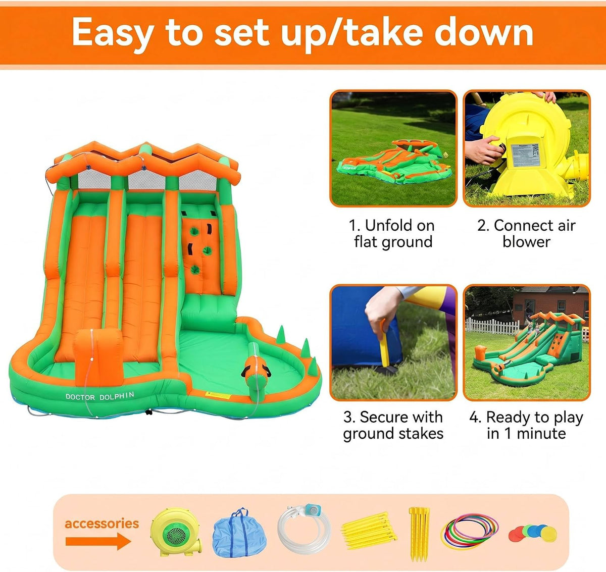 INFLATEFLY Double Slides Water Park