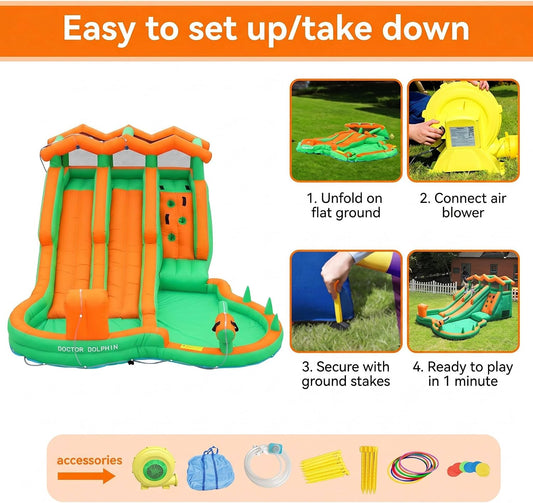 INFLATEFLY Double Slides Water Park