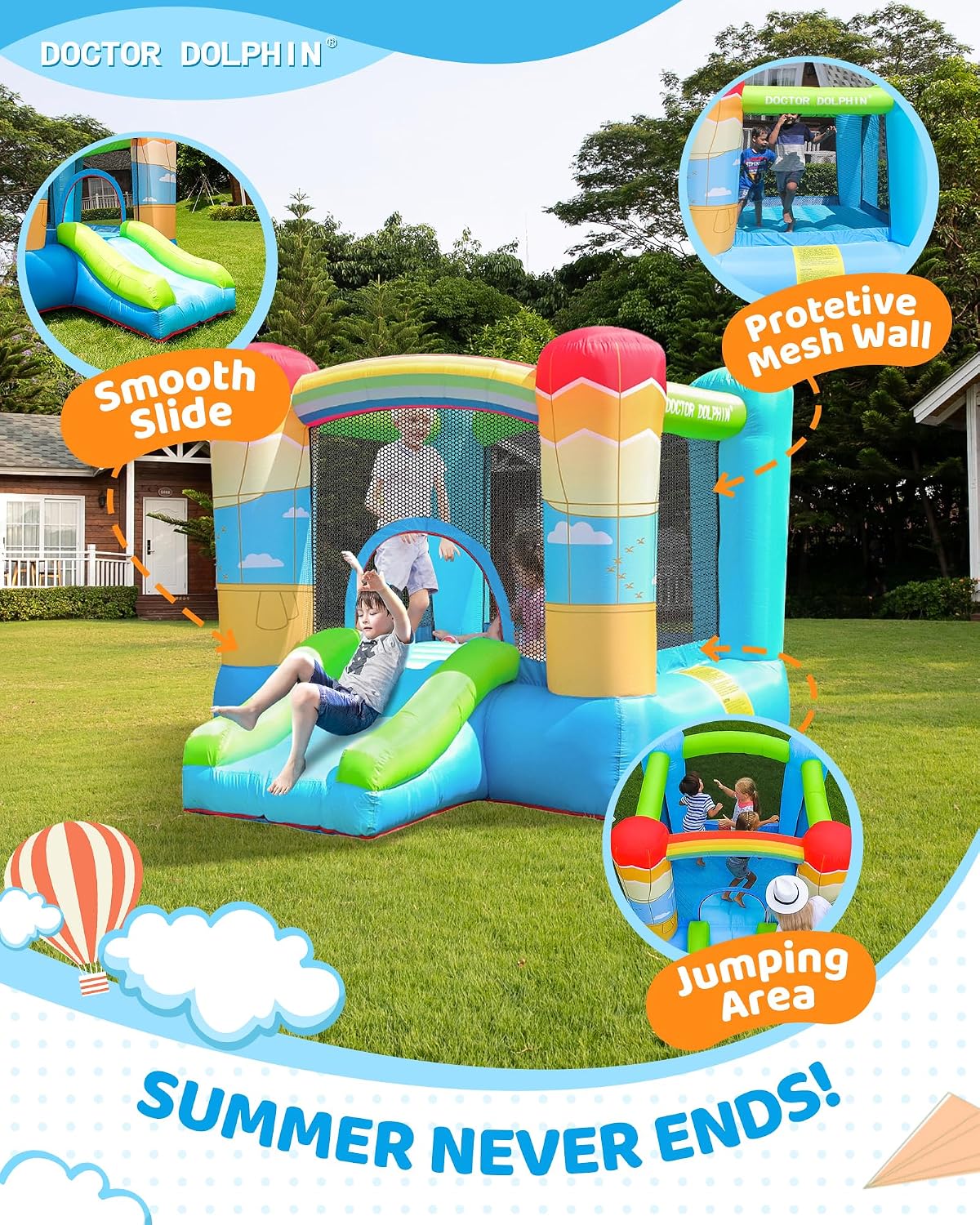 Hot Air Balloon Bounce House with Slide