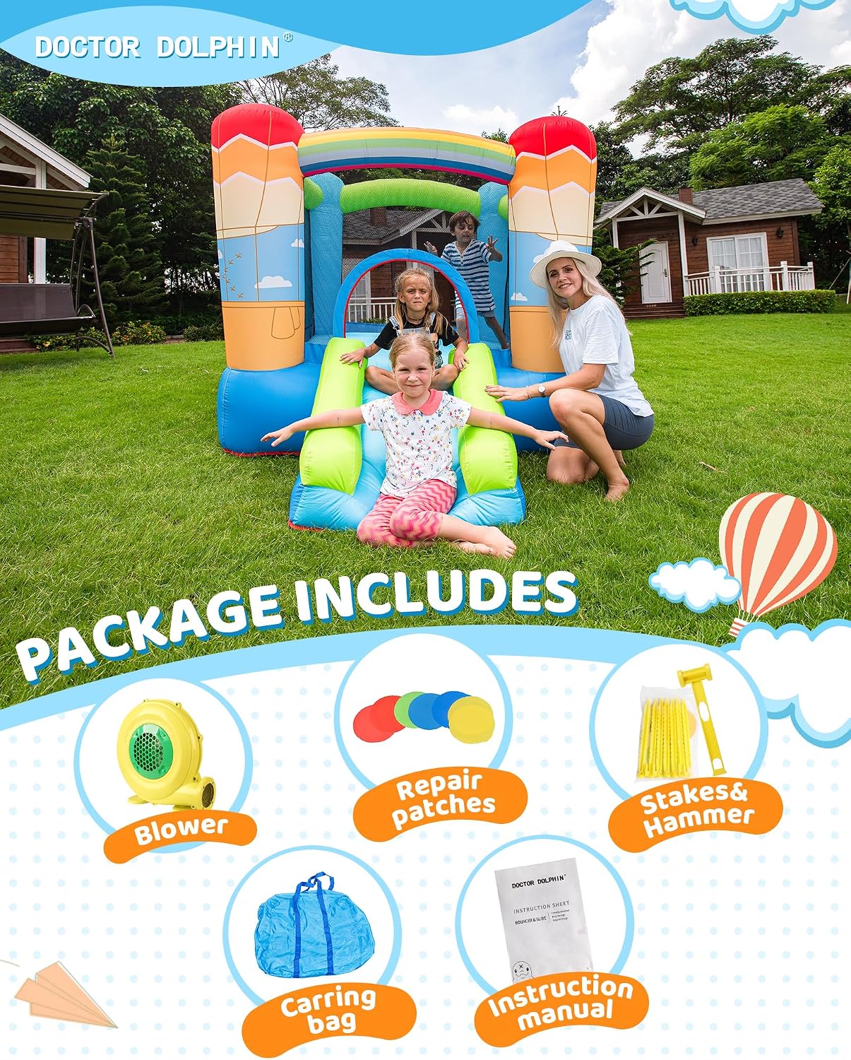 Hot Air Balloon Bounce House with Slide